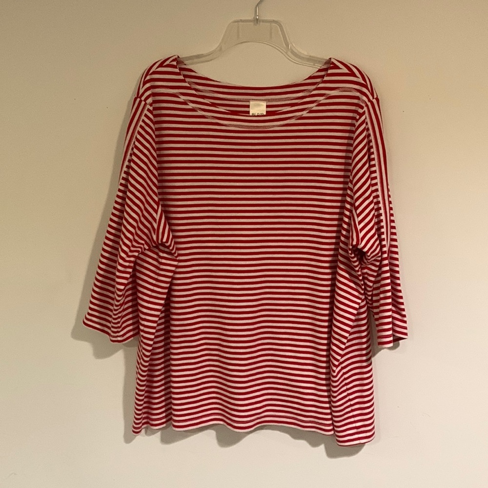 Blair 3/4 Sleeve Boat Neck Red/White Striped Top, Women’s Size 3XL